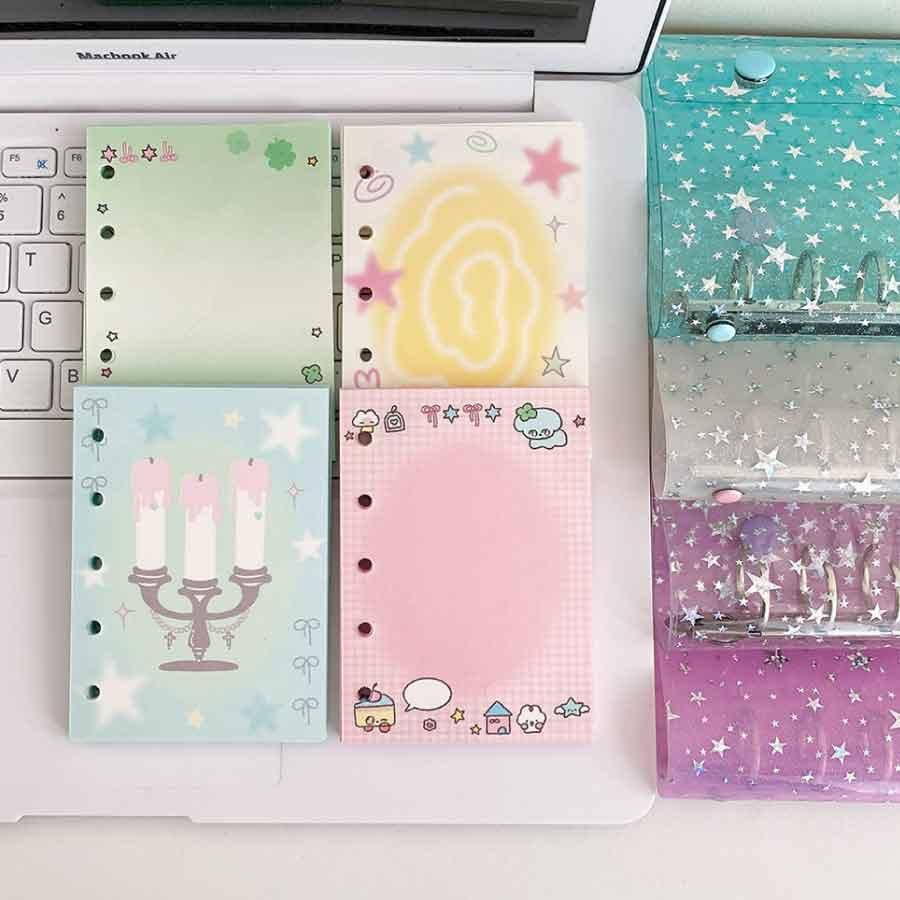 スター柄リングバインダー カラフルバインダー 透明バインダー 可愛いノート メモ帳 4色バインダー リーフ50枚 韓国風文具 手帳デコ 女の子向け文房具 送料無料 |  | 08