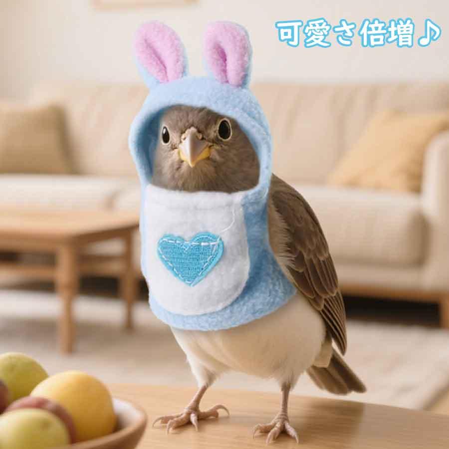 小鳥用パーカー うさ耳フード S〜L 可愛いコスプレ 鳥の服 メール便 送料無料 |  | 01