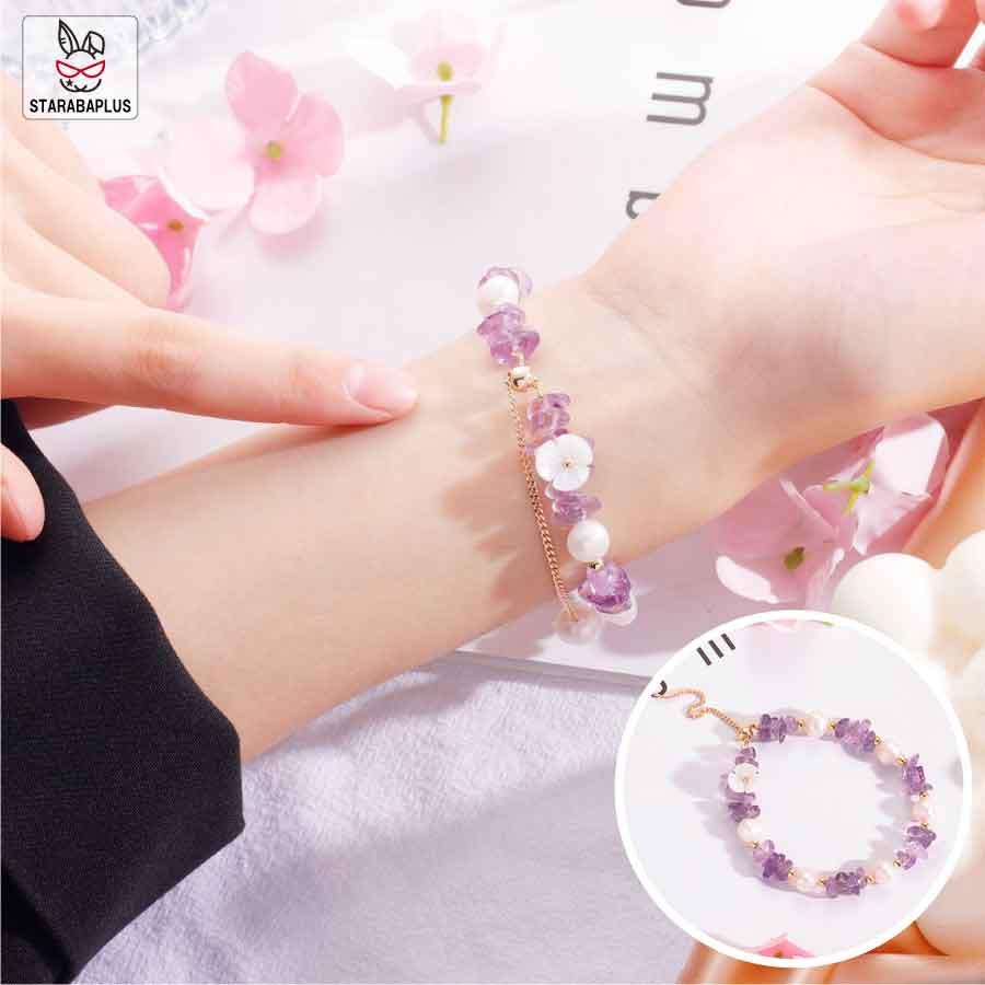 天然紫水晶 ブレスレット  レディース フリーサイズ  軽量 天然石 パワーストーン 上品 華奢 ギフト プレゼント | 