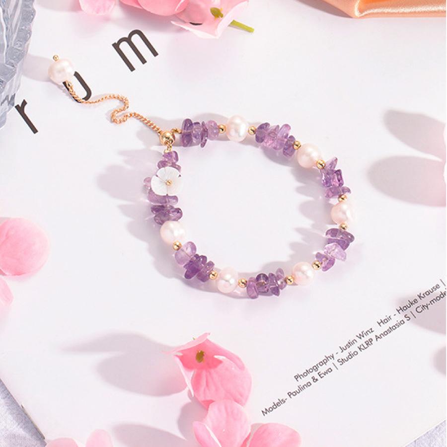 天然紫水晶 ブレスレット  レディース フリーサイズ  軽量 天然石 パワーストーン 上品 華奢 ギフト プレゼント |  | 01