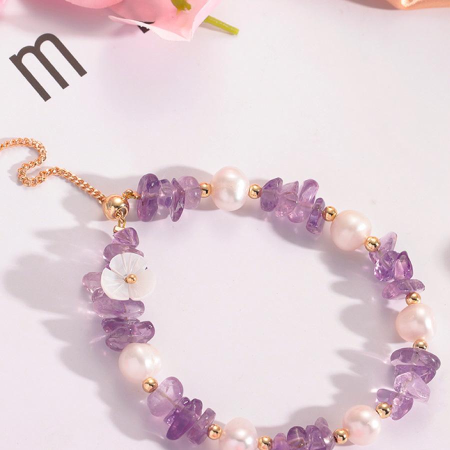 天然紫水晶 ブレスレット  レディース フリーサイズ  軽量 天然石 パワーストーン 上品 華奢 ギフト プレゼント |  | 02