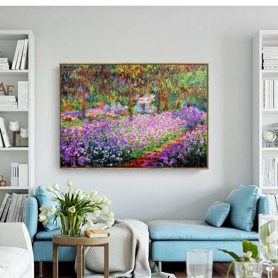 クロード・モネ モネの家の庭 枠付き 油絵 風景画 壁掛け 名画 ファブリック パネル オシャレ インテリア アートパネル リビング プレゼント 送料無料_1