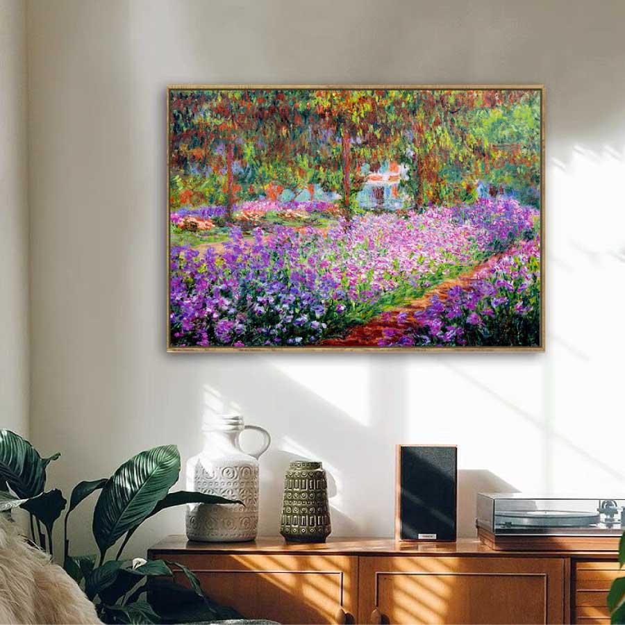 クロード・モネ モネの家の庭 枠付き 油絵 風景画 壁掛け 名画 ファブリック パネル オシャレ インテリア アートパネル リビング プレゼント 送料無料_3