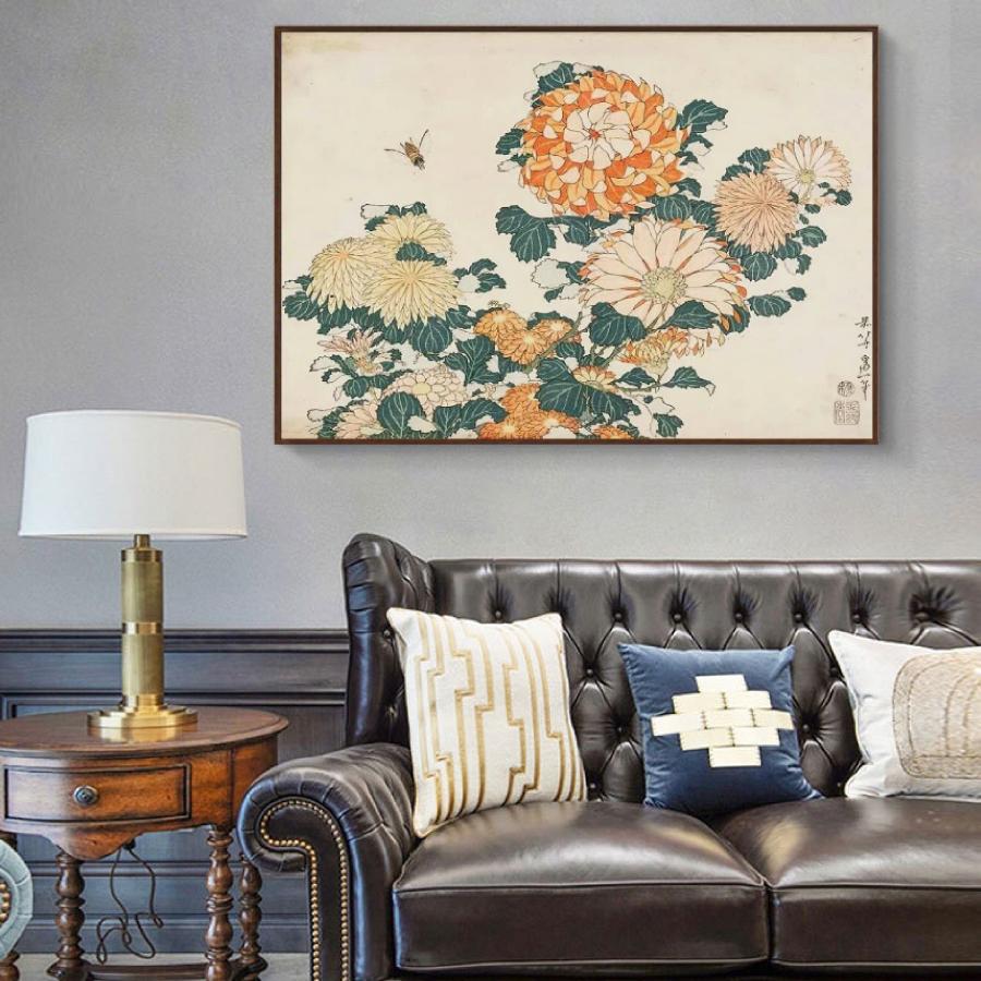 葛飾北斎「菊と蜂」60×50 風景画 壁掛け 名画 ファブリック オシャレ インテリア アートパネル プレゼント 送料無料 |  | 01