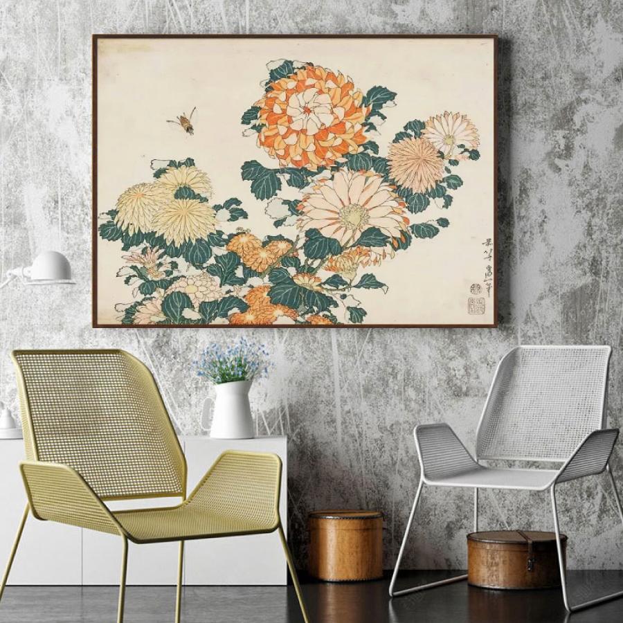 葛飾北斎「菊と蜂」60×50 風景画 壁掛け 名画 ファブリック オシャレ インテリア アートパネル プレゼント 送料無料 |  | 02