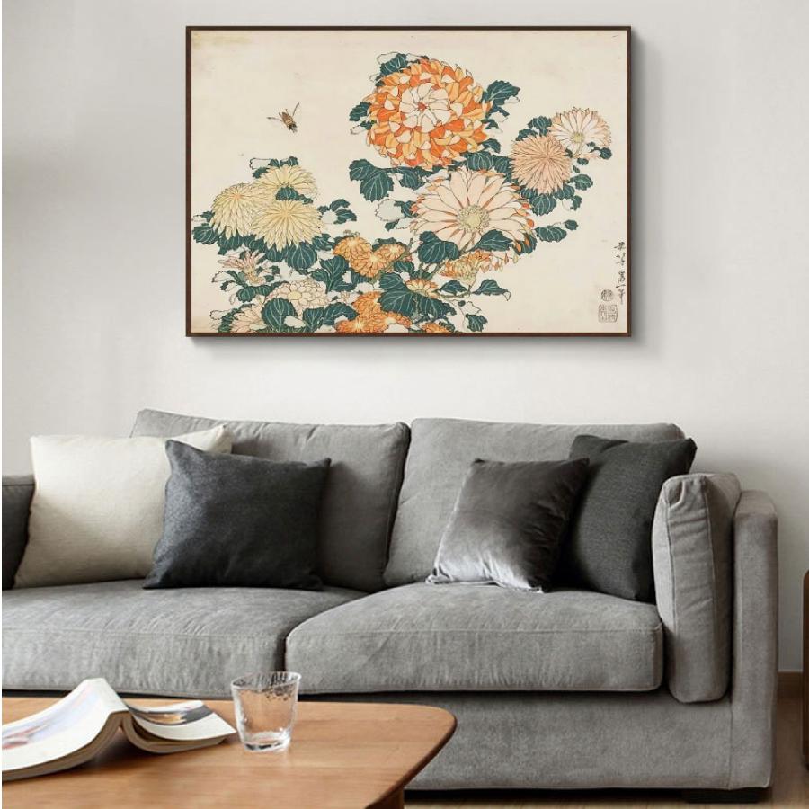 葛飾北斎「菊と蜂」60×50 風景画 壁掛け 名画 ファブリック オシャレ インテリア アートパネル プレゼント 送料無料 |  | 04