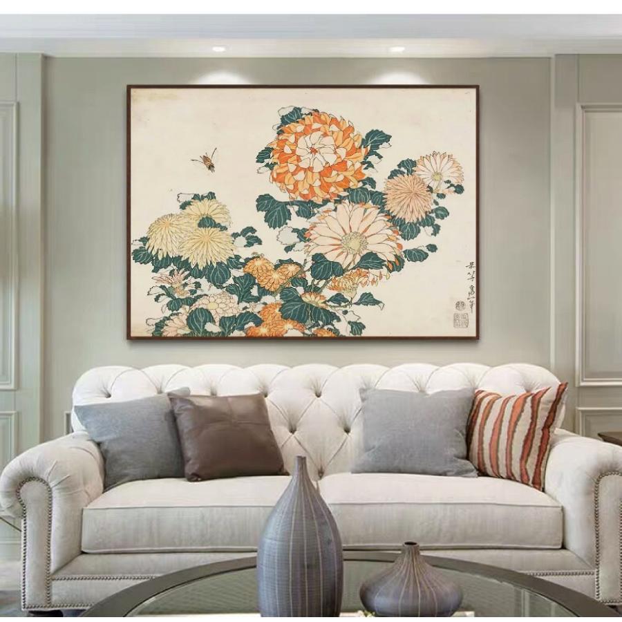 葛飾北斎「菊と蜂」60×50 風景画 壁掛け 名画 ファブリック オシャレ インテリア アートパネル プレゼント 送料無料 |  | 05