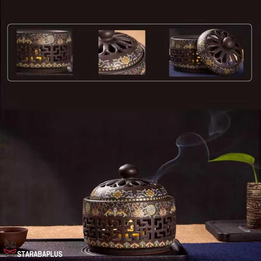 お香炉 アジアン ホルダー おしゃれ ホルダー LED ライト 乾電池式 香炉 陶器 夜間照明 内蔵難燃綿 インテリア 送料無料 |  | 04