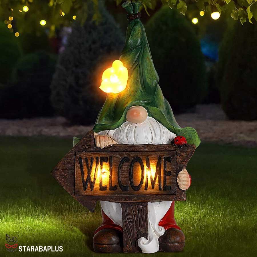 かわいい ガーデンライト ウェルカム 小人 ホビット 玄関  LED ソーラー式 ソーラー充電 ソーラーパネル 防水 光 自動 屋外照明 庭 ガーデン 長寿命 送料無料 |  | 01