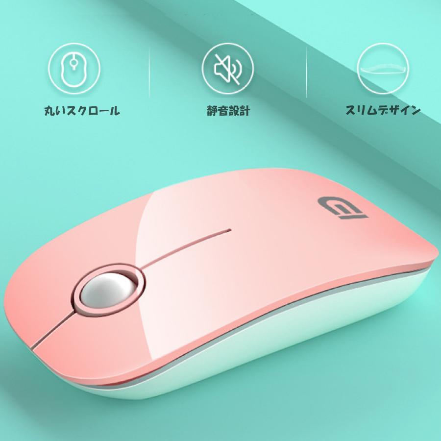 ワイヤレスキーボード マウスセット 静音 ピンク かわいい タイプライター風 丸形キー 無線 2.4GHz 接続距離20m 電池式 省エネ |  | 02