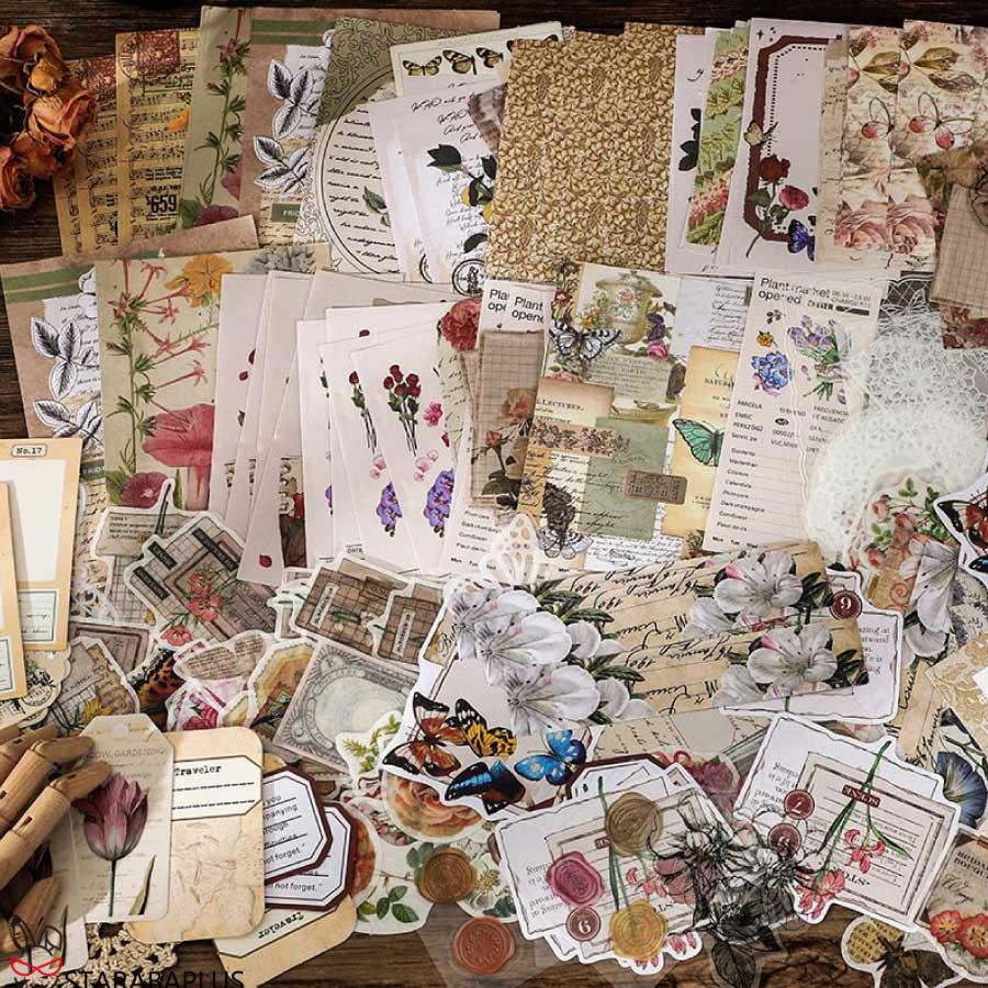 260枚セット シール ステッカー 紙素材 コラージュ素材 可愛い DIY 飾り 紙素材 レトロ風 花 植物 クラシック デザイン 封筒 メール便 送料無料 |  | 08