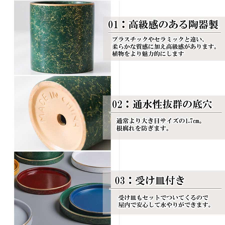 植木鉢 陶器鉢 おしゃれ 鉢植え 11cm ゴールド 円筒形 室内鉢 プランター 受け皿付き 穴あり 観葉植物鉢 蘭 多肉植物 送料無料 |  | 05