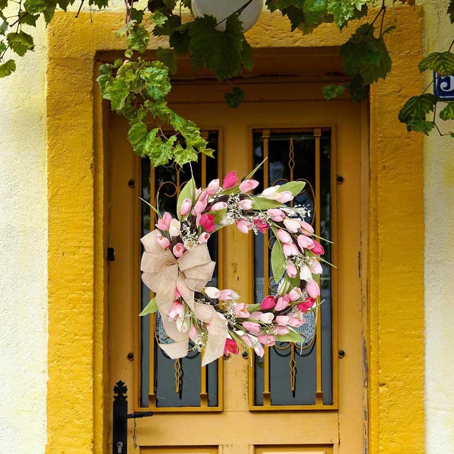 チューリップリース 造花 玄関リース 春リース フラワーリース フェイクリース 北欧 ナチュラル ドアリース インテリア 花輪 ギフト 母の日 ウェルカムリース |  | 04