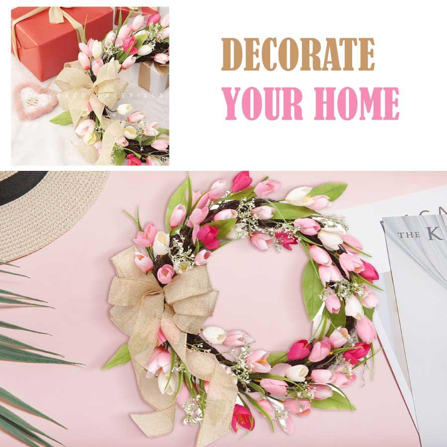 チューリップリース 造花 玄関リース 春リース フラワーリース フェイクリース 北欧 ナチュラル ドアリース インテリア 花輪 ギフト 母の日 ウェルカムリース |  | 06