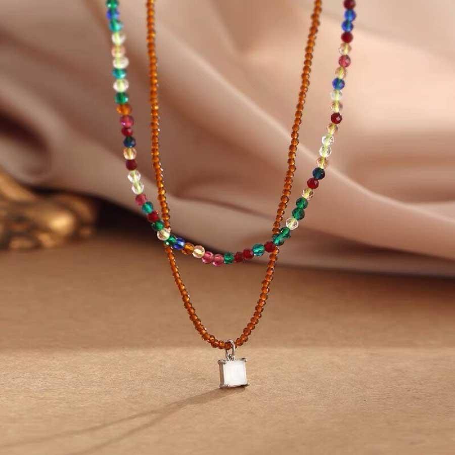 2連 ネックレス レディース ビーズネックレス ガラスビーズ チョーカー 重ね付け風 カラービーズ 軽量 華奢 おしゃれ アクセサリー ギフト |  | 02