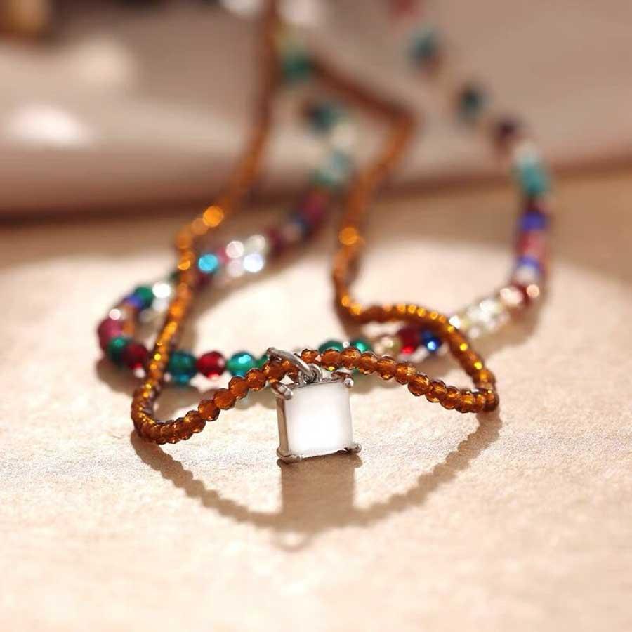 2連 ネックレス レディース ビーズネックレス ガラスビーズ チョーカー 重ね付け風 カラービーズ 軽量 華奢 おしゃれ アクセサリー ギフト |  | 03