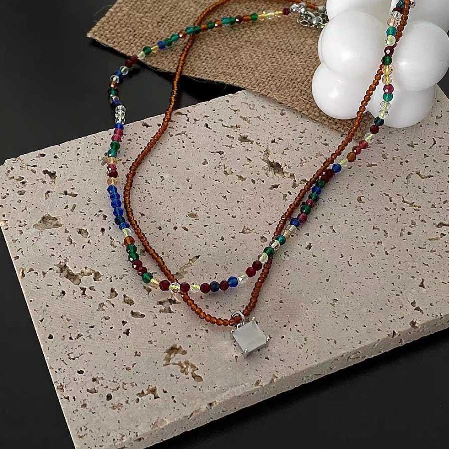 2連 ネックレス レディース ビーズネックレス ガラスビーズ チョーカー 重ね付け風 カラービーズ 軽量 華奢 おしゃれ アクセサリー ギフト |  | 06