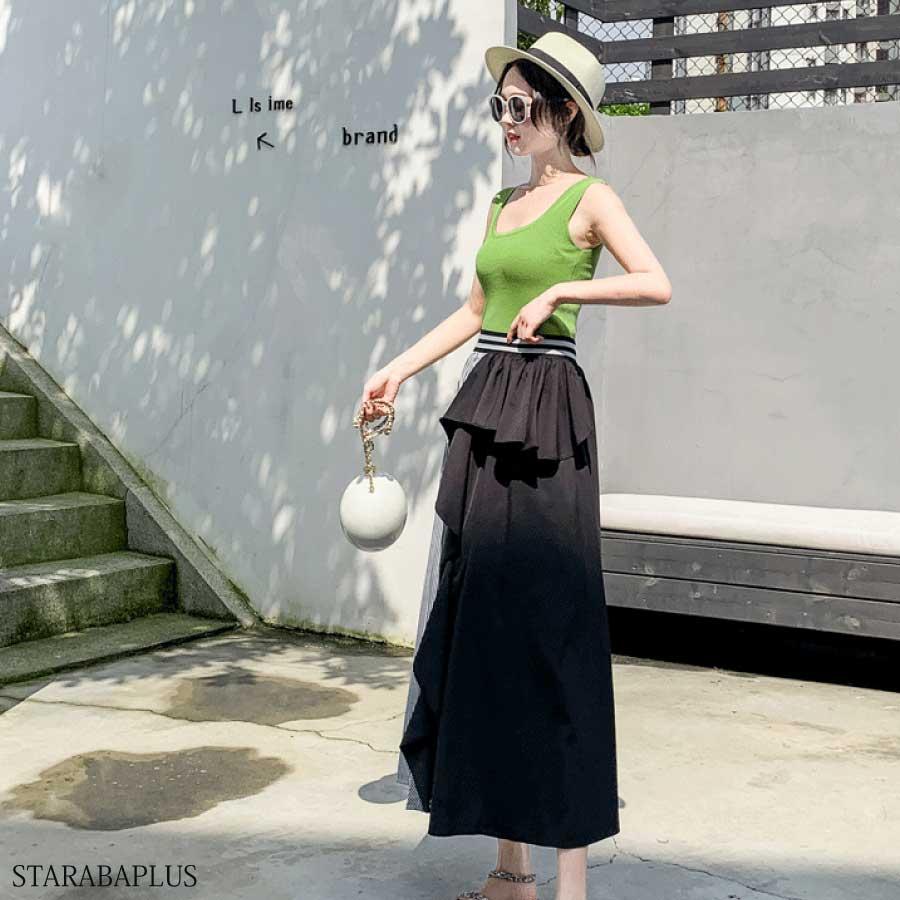 バイカラー フレアスカート プリーツスカート ツートン ロング丈 マキシ丈 大人可愛い おしゃれ モード アシンメトリー アシメ 切替 ストライプ 送料無料 |  | 03