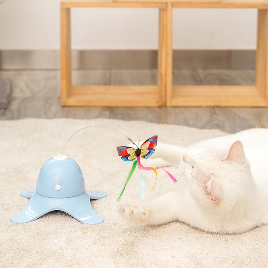 ゆらゆら蝶々 猫 おもちゃ 自動 運動不足解消 ストレス発散 猫じゃらし ペット どこでも設置 電動 電池式 送料無料 |  | 02