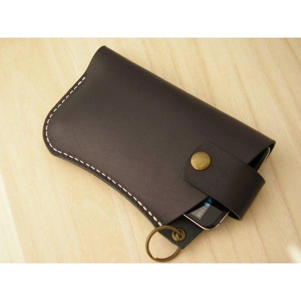 レザースマートフォンケース ベルト通し ヌメ革 黒 ブラック 手縫い Xperia XZs,iPhone8,iPhoneX等に　メール便可 |  | 01