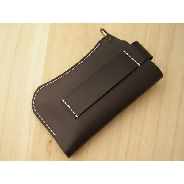 レザースマートフォンケース ベルト通し ヌメ革 黒 ブラック 手縫い Xperia XZs,iPhone8,iPhoneX等に　メール便可 |  | 03