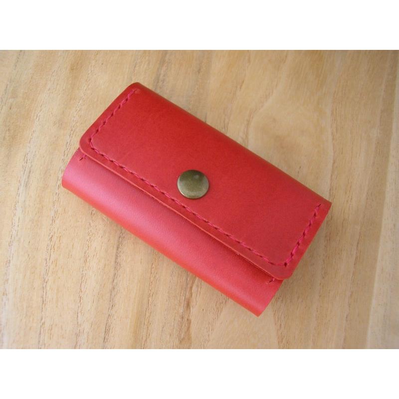 レザーキーケース ヌメ革 プルアップレザー 緑 赤 青 紺 ナチュラル グリーン レッド ダークブルー  ハンドメイド 四角 角丸 総手縫い メール便可 |  | 02