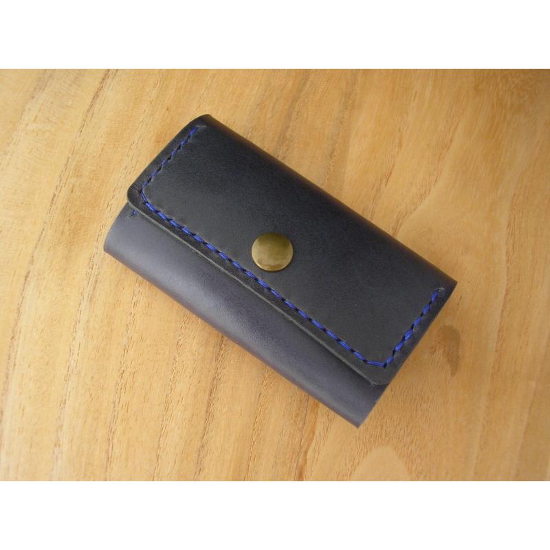 レザーキーケース ヌメ革 プルアップレザー 緑 赤 青 紺 ナチュラル グリーン レッド ダークブルー  ハンドメイド 四角 角丸 総手縫い メール便可 |  | 03