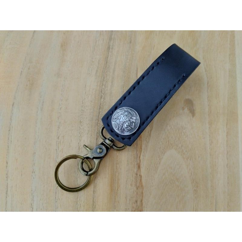 レザーキーホルダー 5セントコイン レプリカコンチョ インディアン 姫路レザー ヌメ革 本牛革 キャメル ブラック ハンドメイド メール便可 クリックポスト |  | 03
