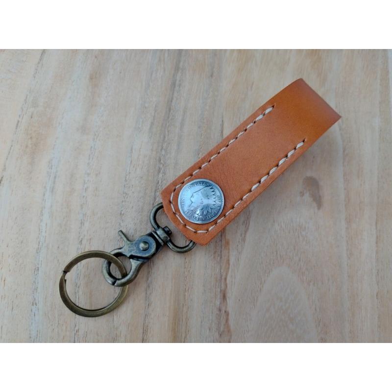 レザーキーホルダー 5セントコイン レプリカコンチョ インディアン 姫路レザー ヌメ革 本牛革 キャメル ブラック ハンドメイド メール便可 クリックポスト |  | 02
