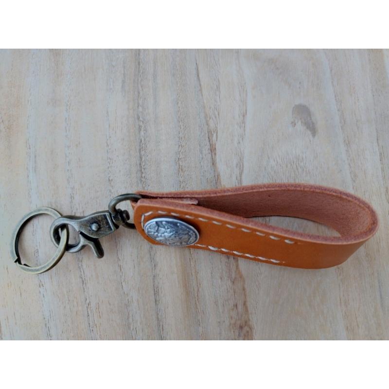 レザーキーホルダー 5セントコイン レプリカコンチョ インディアン 姫路レザー ヌメ革 本牛革 キャメル ブラック ハンドメイド メール便可 クリックポスト |  | 06