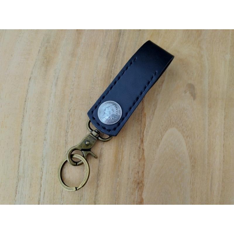 レザーキーホルダー 5セントコイン レプリカコンチョ インディアン 姫路レザー ヌメ革 本牛革 キャメル ブラック ハンドメイド メール便可 クリックポスト |  | 04