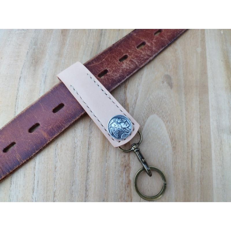 レザーキーホルダー 5セントコイン レプリカコンチョ インディアン 姫路レザー ヌメ革 本牛革 キャメル ブラック ハンドメイド メール便可 クリックポスト |  | 08