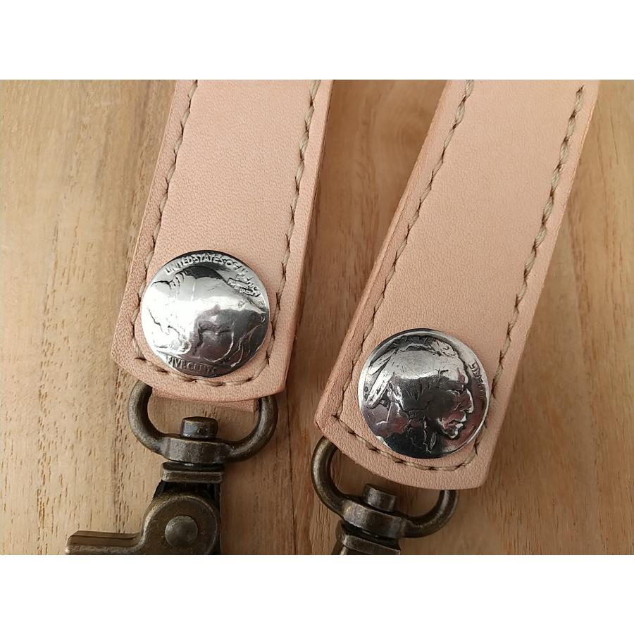 レザーキーホルダー 5セントコイン コンチョ インディアン バッファロー 姫路レザー ヌメ革 本牛革 ナチュラル 生成り ハンドメイド メール便可 クリックポスト |  | 03