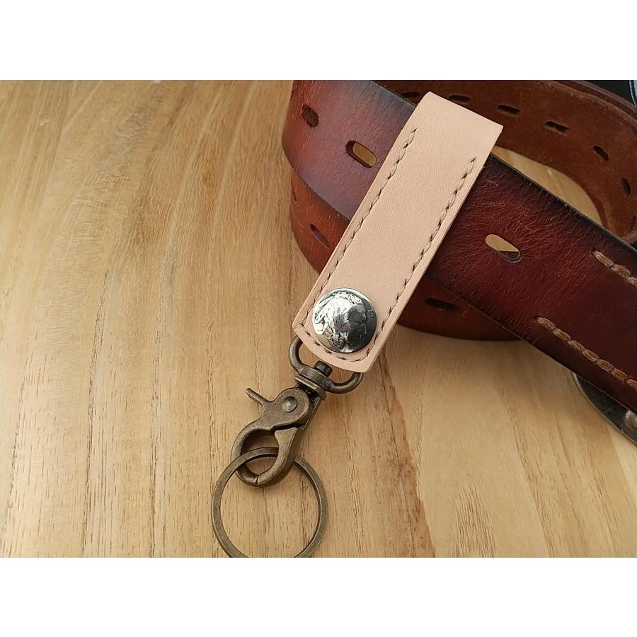 レザーキーホルダー 5セントコイン コンチョ インディアン バッファロー 姫路レザー ヌメ革 本牛革 ナチュラル 生成り ハンドメイド メール便可 クリックポスト |  | 04