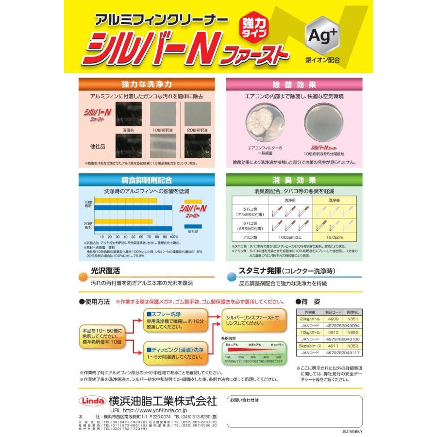 (事業者宛 送料無料)Linda シルバーNファースト(5kg×2) エアコン用アルミフィン洗浄剤 横浜油脂 リンダ 業務用 ケース販売｜suncreate-store｜03