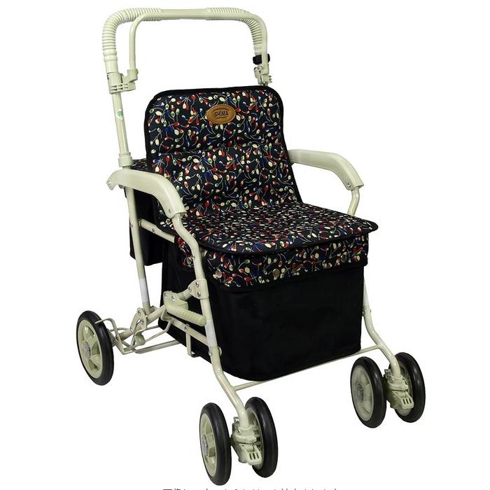 美品 シルバーカー 島製作所 小花ブラック　手押し車 マーチS 島製作所 マーチS 小花BKブラック : サンダンスネット - 通販