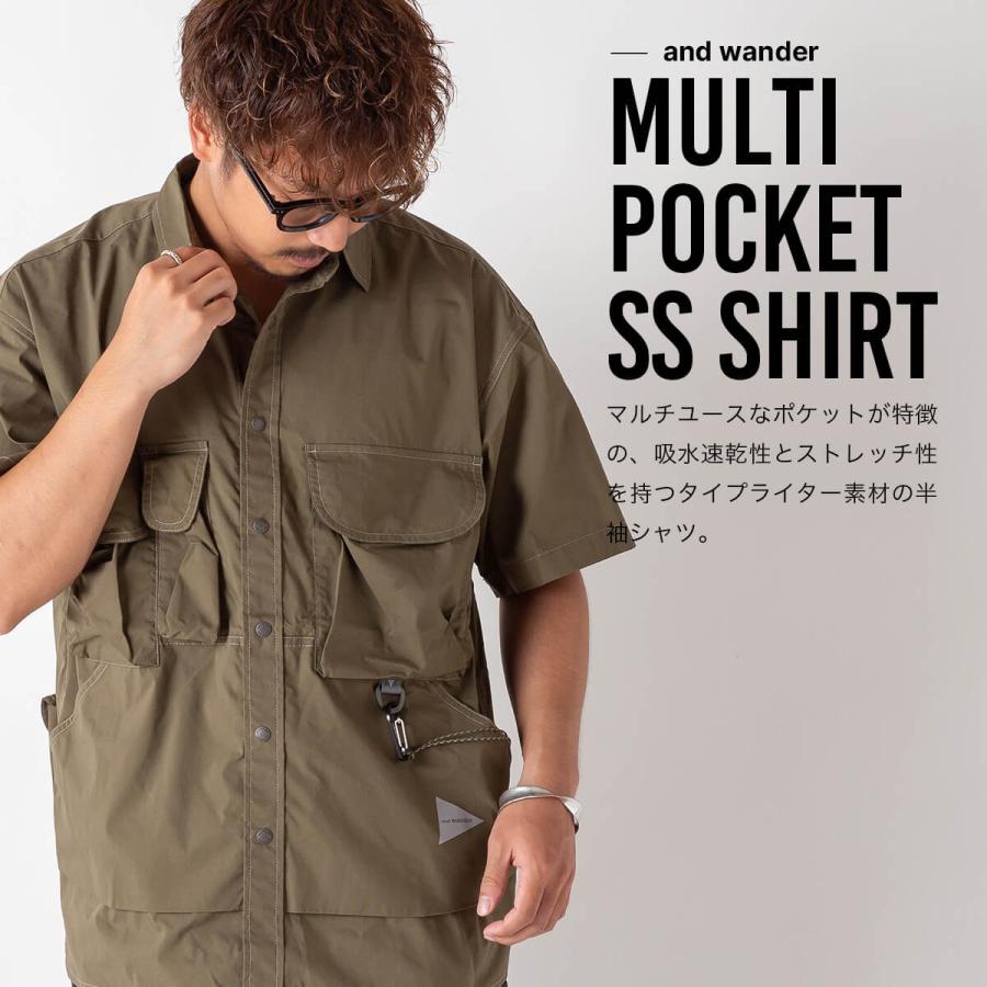 and wander アンドワンダー マルチポケットSSシャツ メンズ