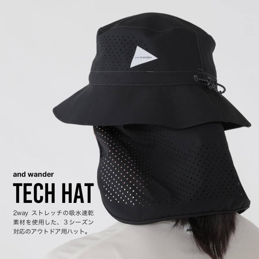 and wander アンドワンダー テックハット 5745976240 tech hat 帽子 軽量 2way 日除け ネックカバー 登山 カジュアル 2026 春夏の画像