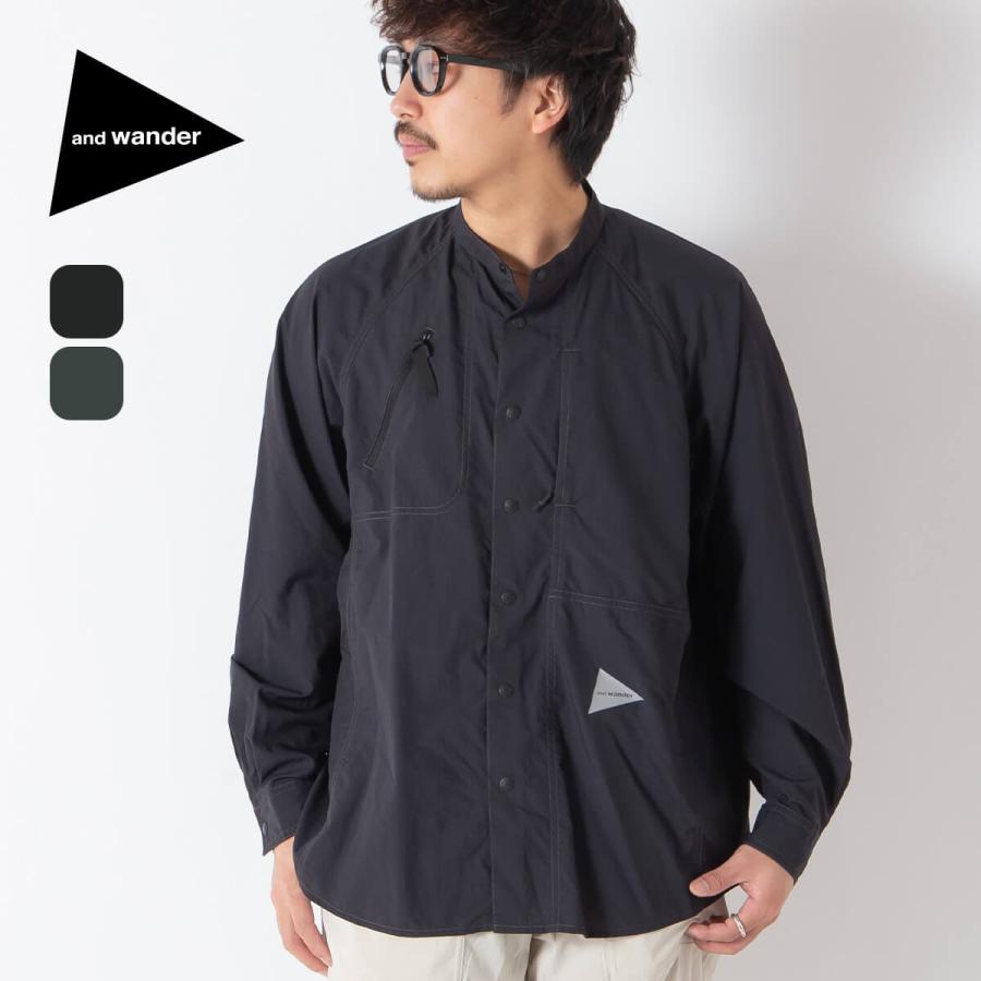 and wander アンドワンダー ストレッチリップバンドカラーシャツ