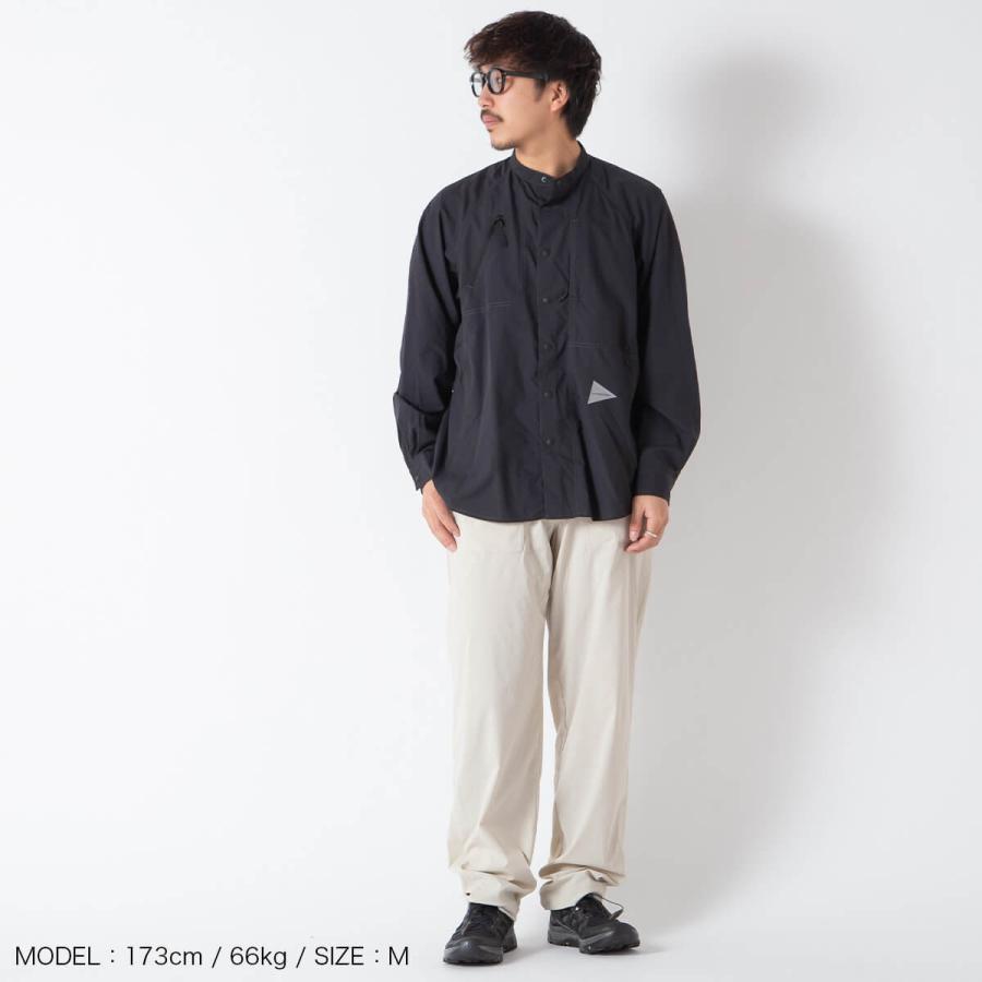 and wander アンドワンダー ストレッチリップバンドカラーシャツ