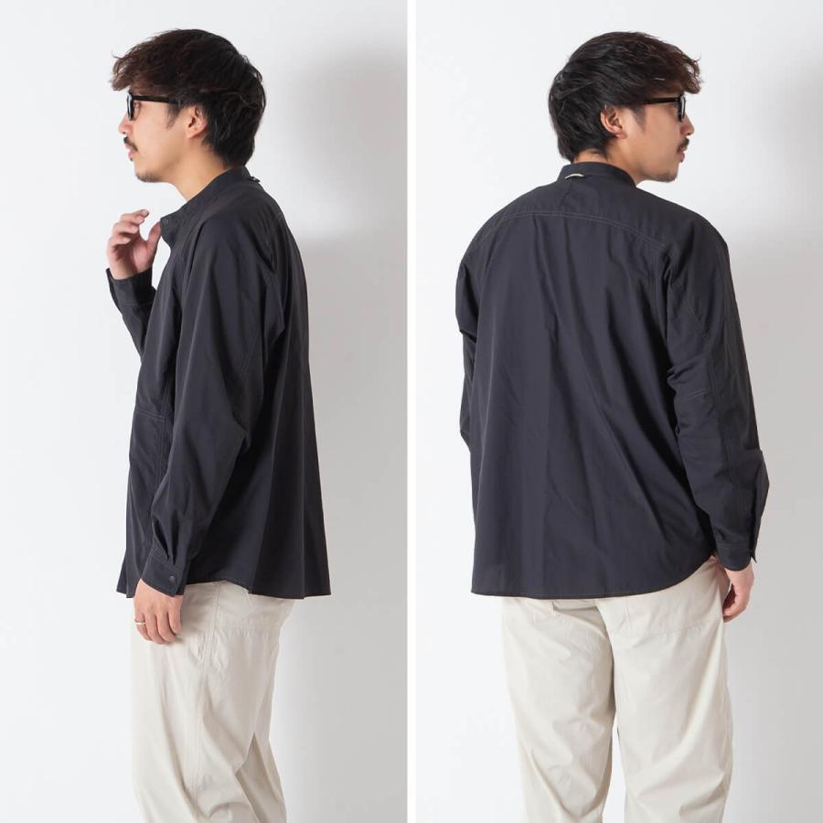 and wander アンドワンダー ストレッチリップバンドカラーシャツ
