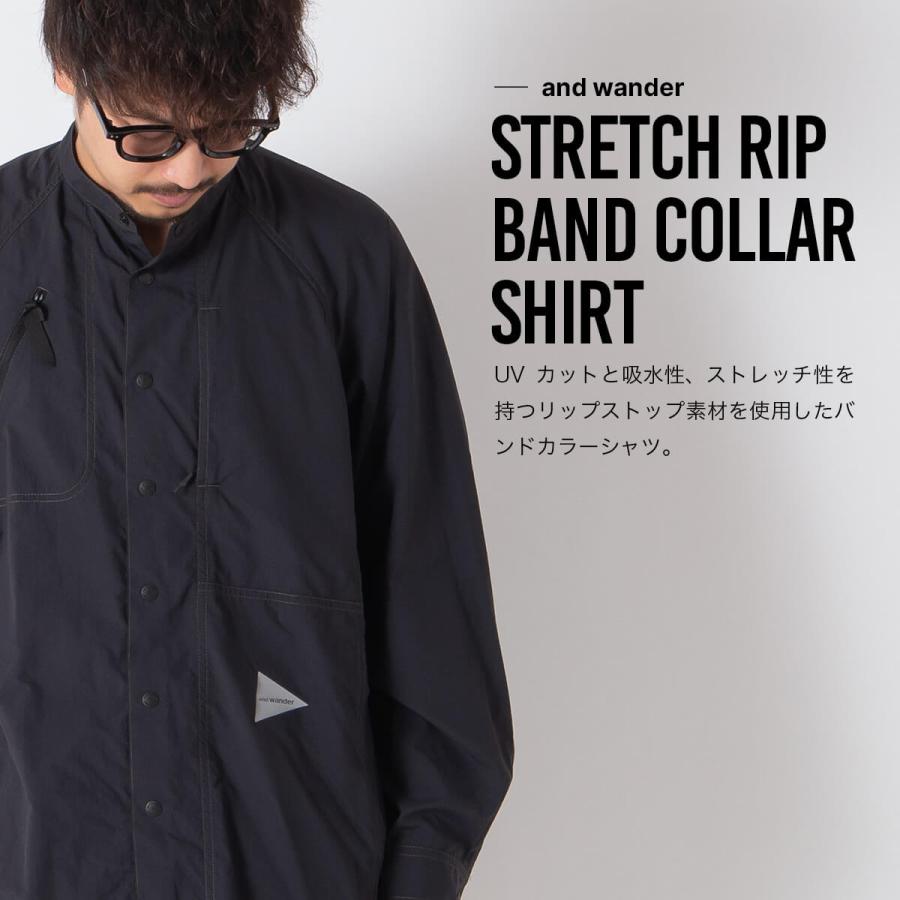 and wander アンドワンダー ストレッチリップバンドカラーシャツ