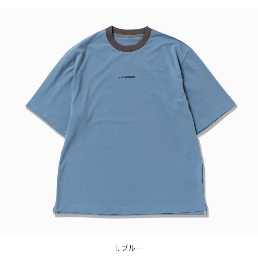 【美品】アンドワンダー　三角ロゴメッシュ切り替え半袖テックシャツ　オーバーサイズ and wander（アンドワンダー） ドライメッシュT 5746964035 dry mesh T