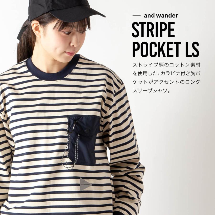 and wander（アンドワンダー） ストライプポケットLS T 5746184077