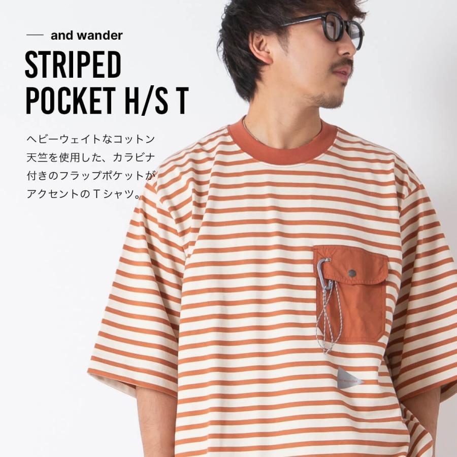 and wander（アンドワンダー） ストライプポケットHS T メンズ