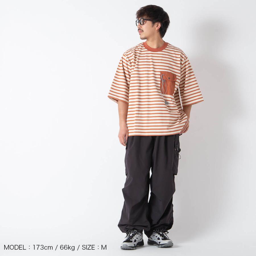 and wander（アンドワンダー） ストライプポケットHS T メンズ