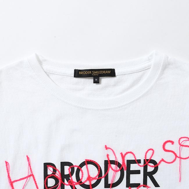 新品未使用タグ付き　ビアズリー　トロミジャージービッグTee 白 BRODER SMILEDRAW ブロダースマイルドロウ ロゴx刺繍Tシャツ