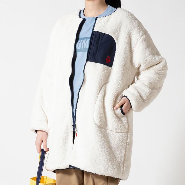 チャムス　フリース　リバーシブル　ブルゾン ロング　レディース　M ネイビー CHUMS チャムス エルモフリースリバーシブルブルゾンロング