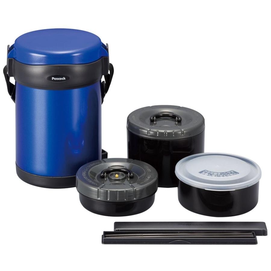 ピーコック 保温ランチジャー3杯用 ブルー ステンレスランチジャー ARL