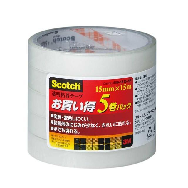 Scotch スリーエム スコッチ(R) 透明粘着テープ 5巻パック 15m : サン